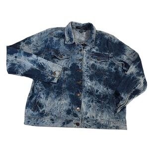 Helium Acid Wash Denim Jacket Women's Size L Blue Cotton Trucker Jacket 80's